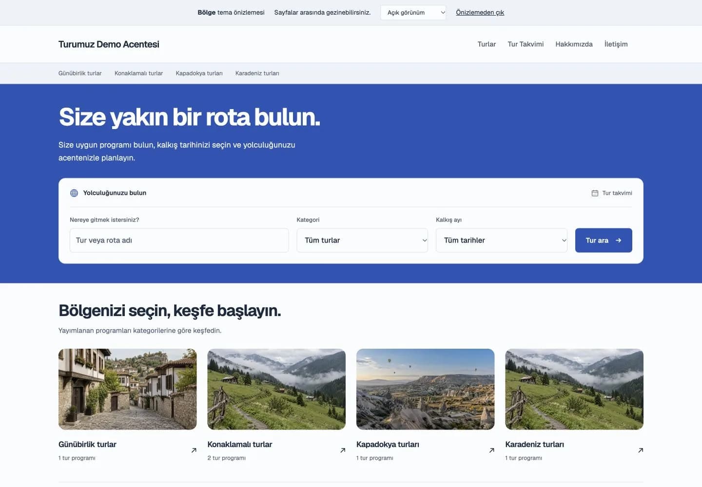 Bölge temasının gerçek demo vitrini