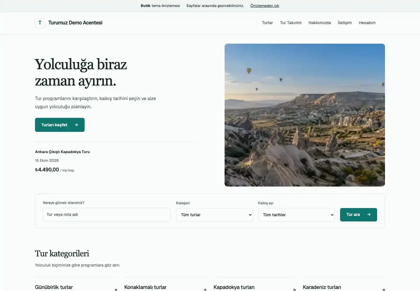 Butik temasının gerçek demo vitrini