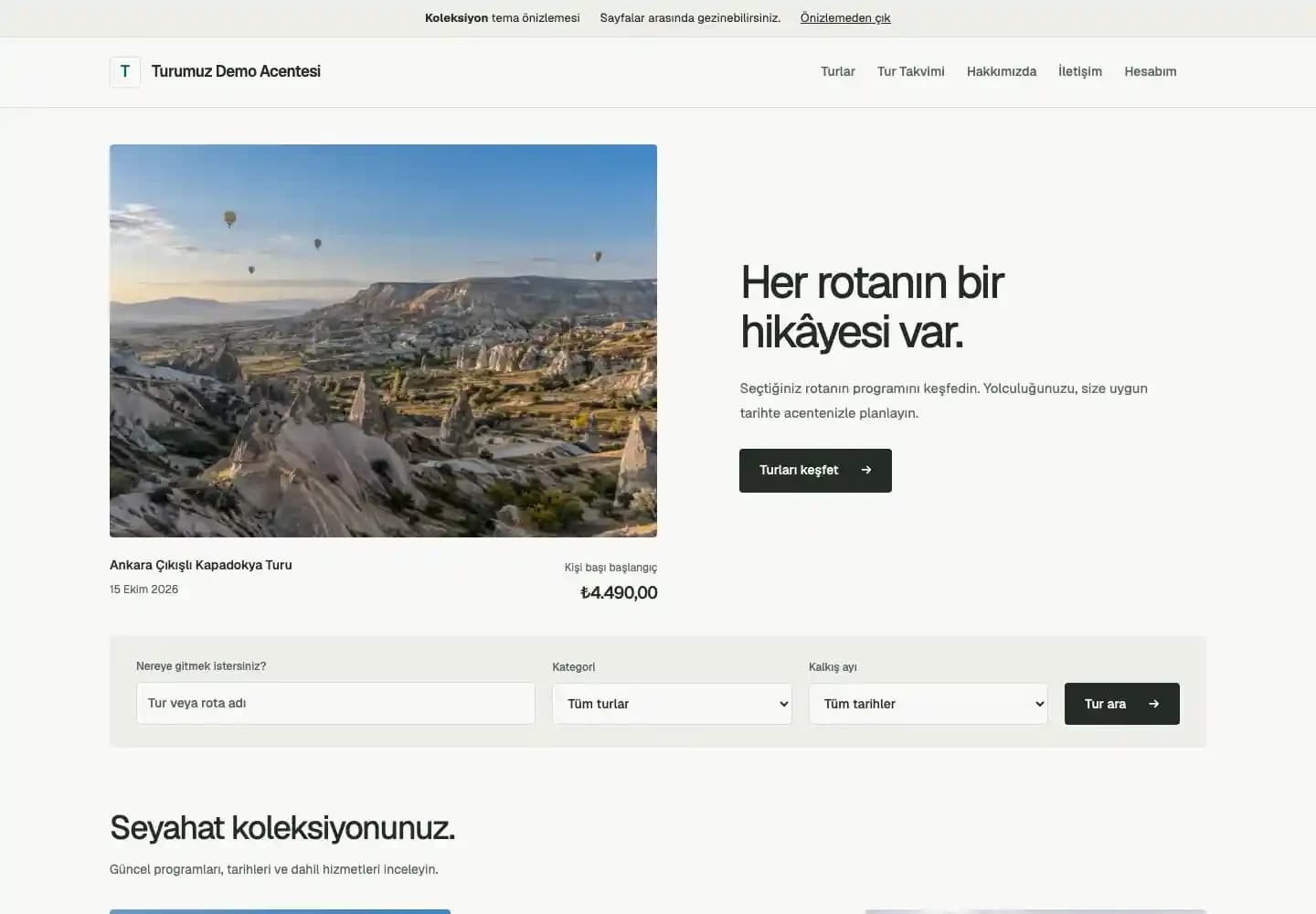 Koleksiyon temasının gerçek demo vitrini
